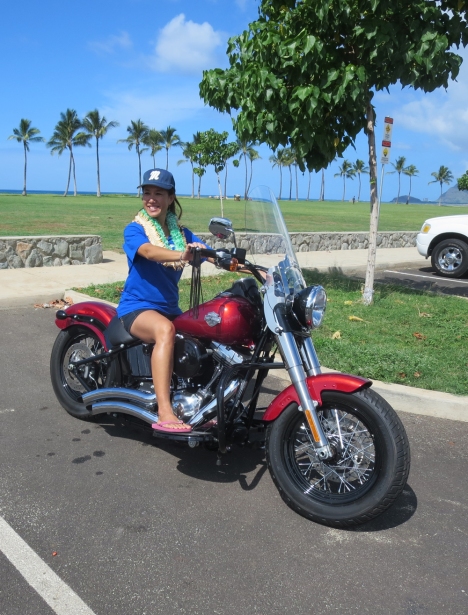 Maile on Cathy's Harley.